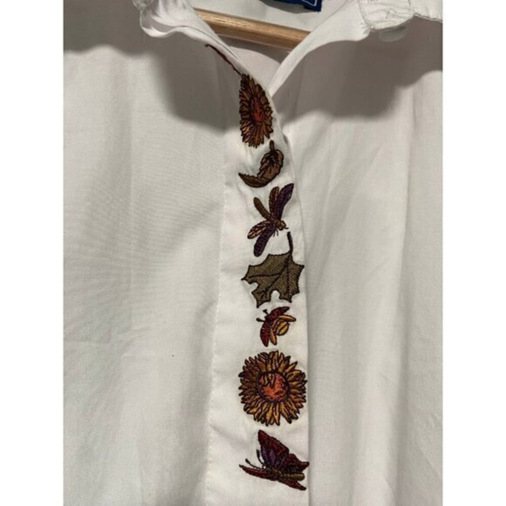 Karen‎ Scott Women's White Button Down Sunflower Butterfly Shirt Top - Picture 5 of 10